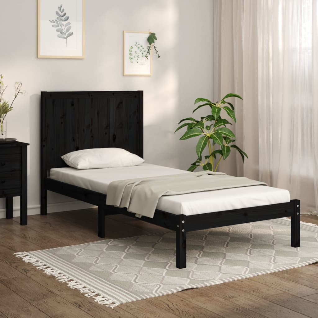 Estrutura de cama solteiro 90x190 cm pinho maciço preto