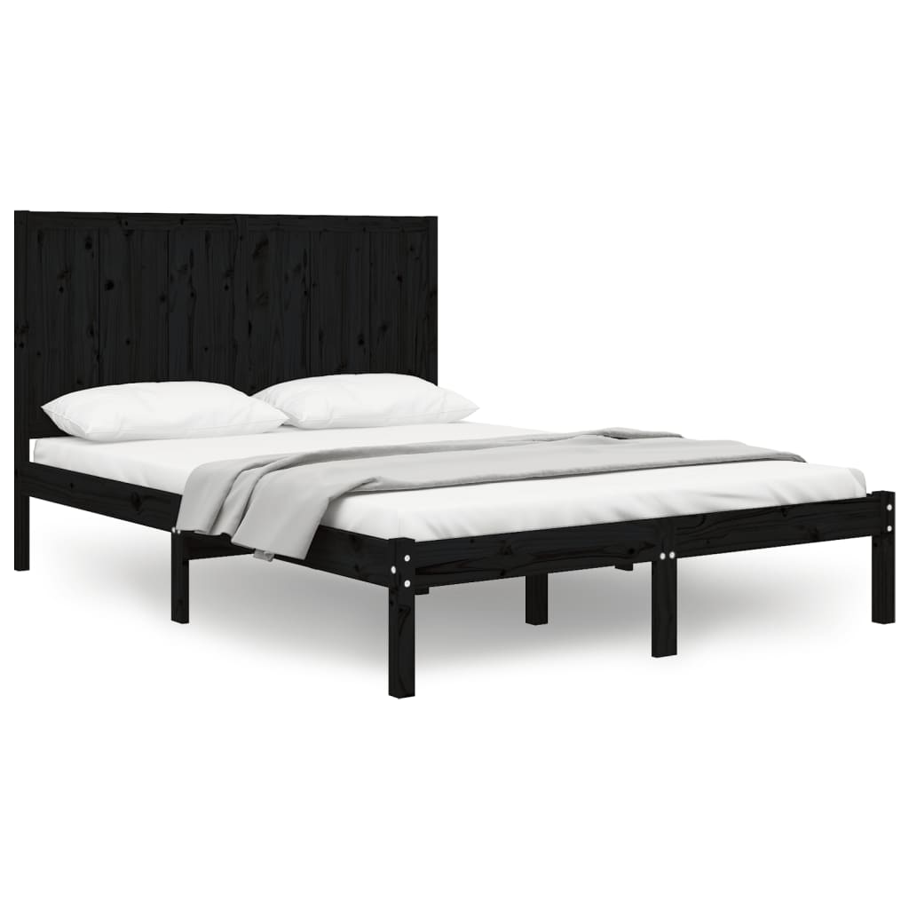 Estrutura de cama pequena casal 120x190 cm pinho maciço preto