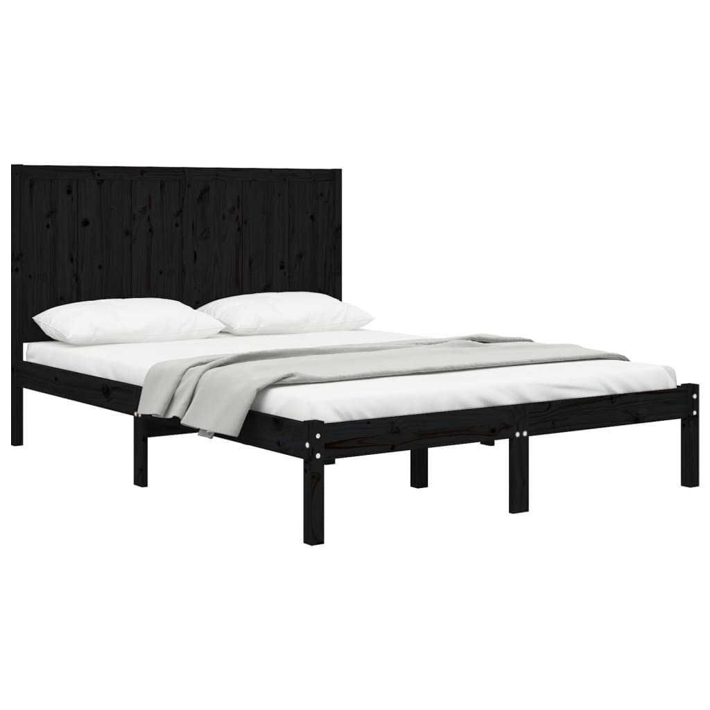 Estrutura de cama pequena casal 120x190 cm pinho maciço preto