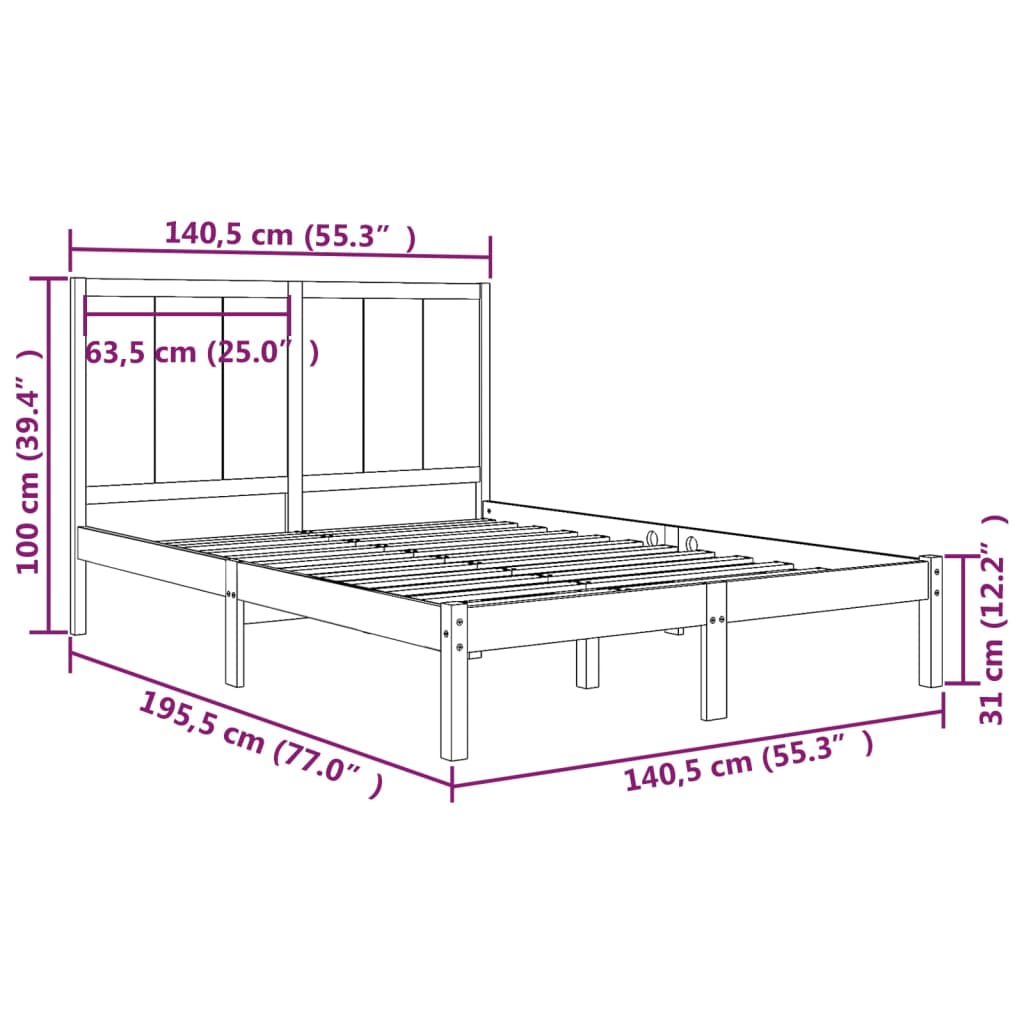 Estrutura de cama casal 135x190 cm pinho maciço