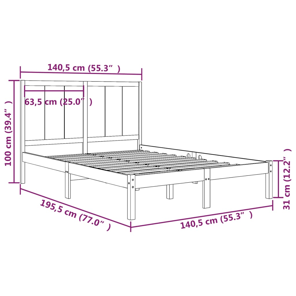 Estrutura de cama casal 135x190 cm pinho maciço branco