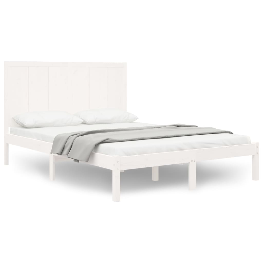 Estrutura de cama 140x190 cm madeira de pinho maciça branco