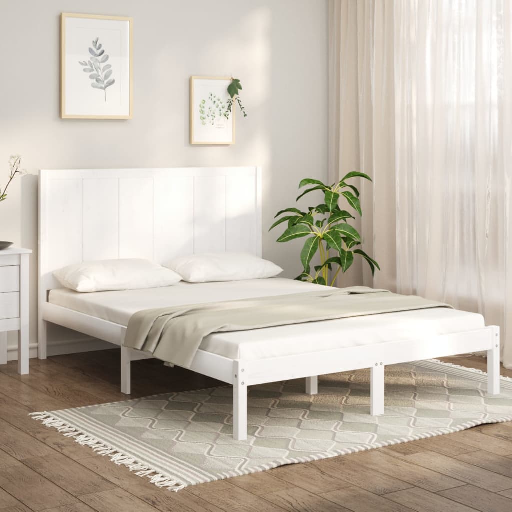 Estrutura de cama 140x190 cm madeira de pinho maciça branco