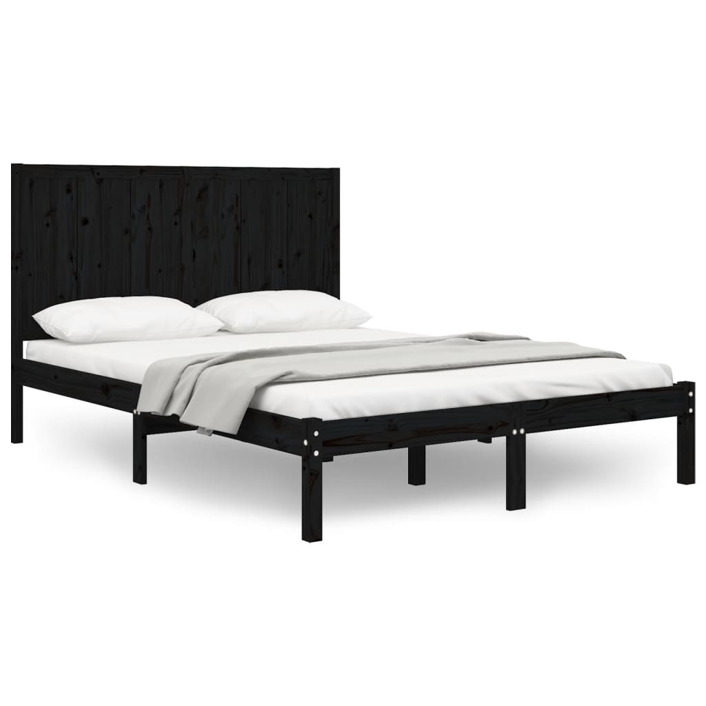 Estrutura de cama 140x190 cm madeira de pinho maciça preto