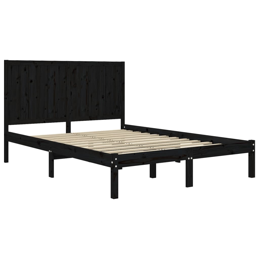 Estrutura de cama 140x190 cm madeira de pinho maciça preto