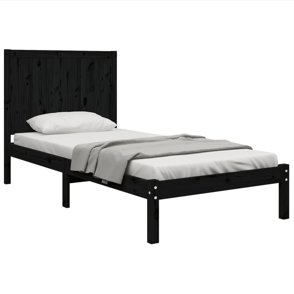 Estrutura de cama 90x200 cm madeira de pinho maciça preto