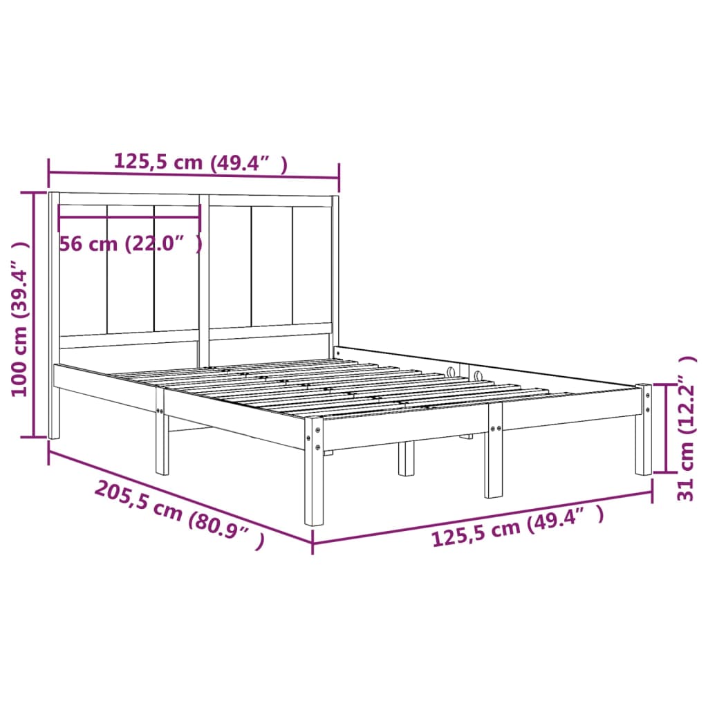 Estrutura de cama 120x200 cm madeira pinho maciço castanho mel