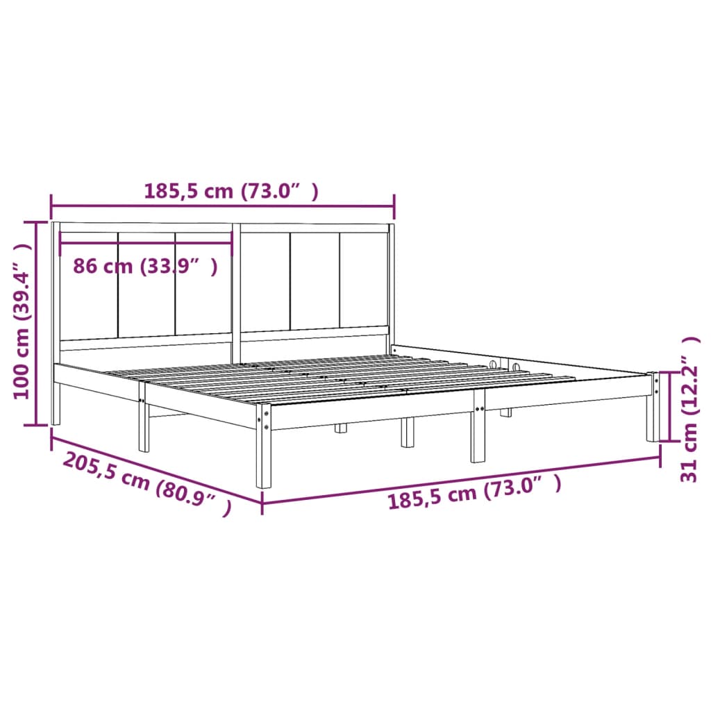 Estrutura de cama super king 180x200 cm pinho maciço branco