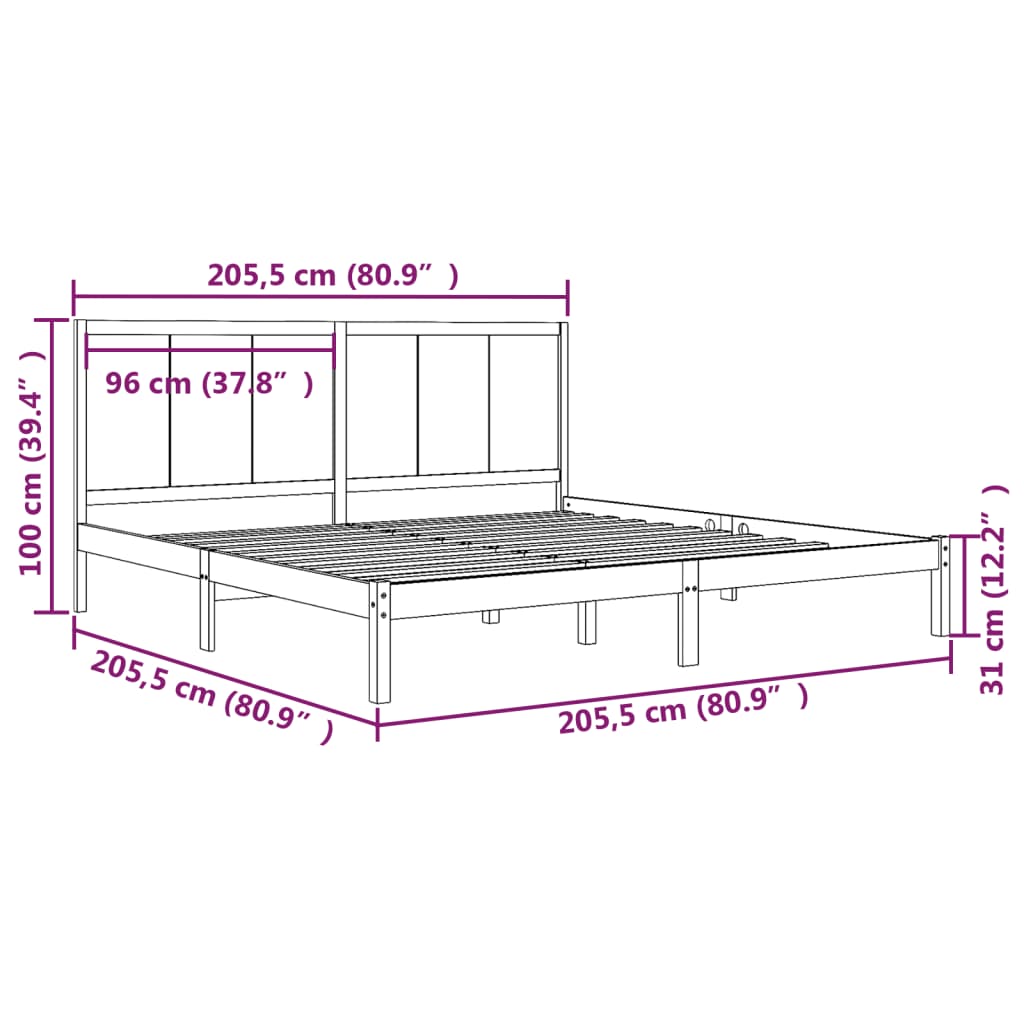 Estrutura de cama 200x200 cm pinho maciço castanho mel