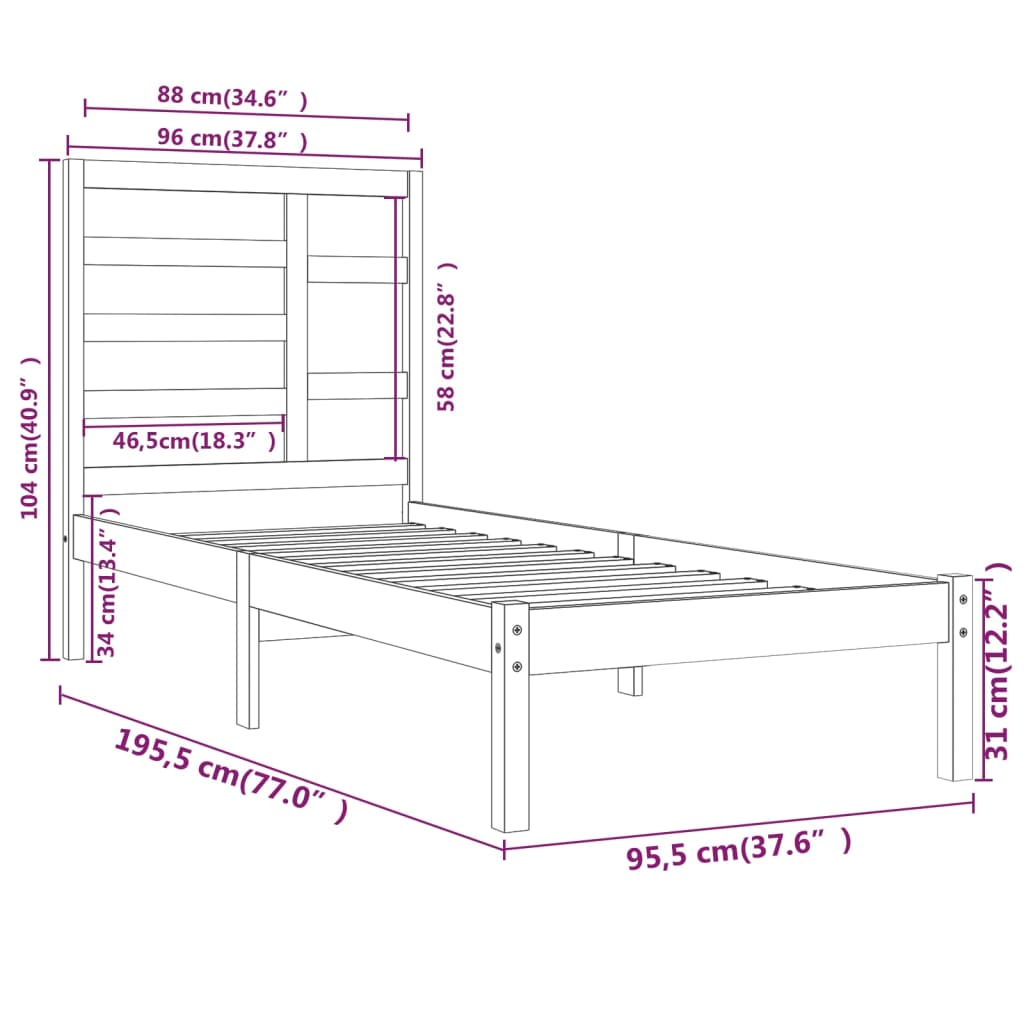 Estrutura de cama solteiro 90x190 cm madeira maciça