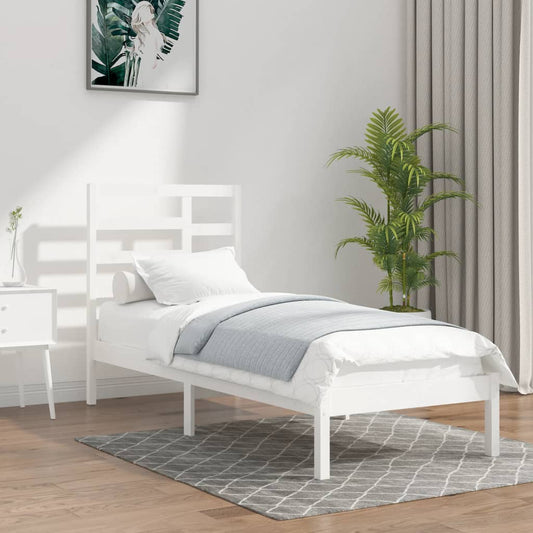 Estrutura de cama solteiro 90x190 cm madeira maciça branco