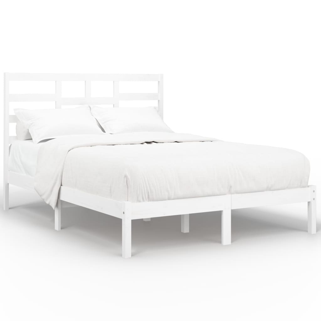 Estrutura de cama casal 135x190 cm madeira maciça branco