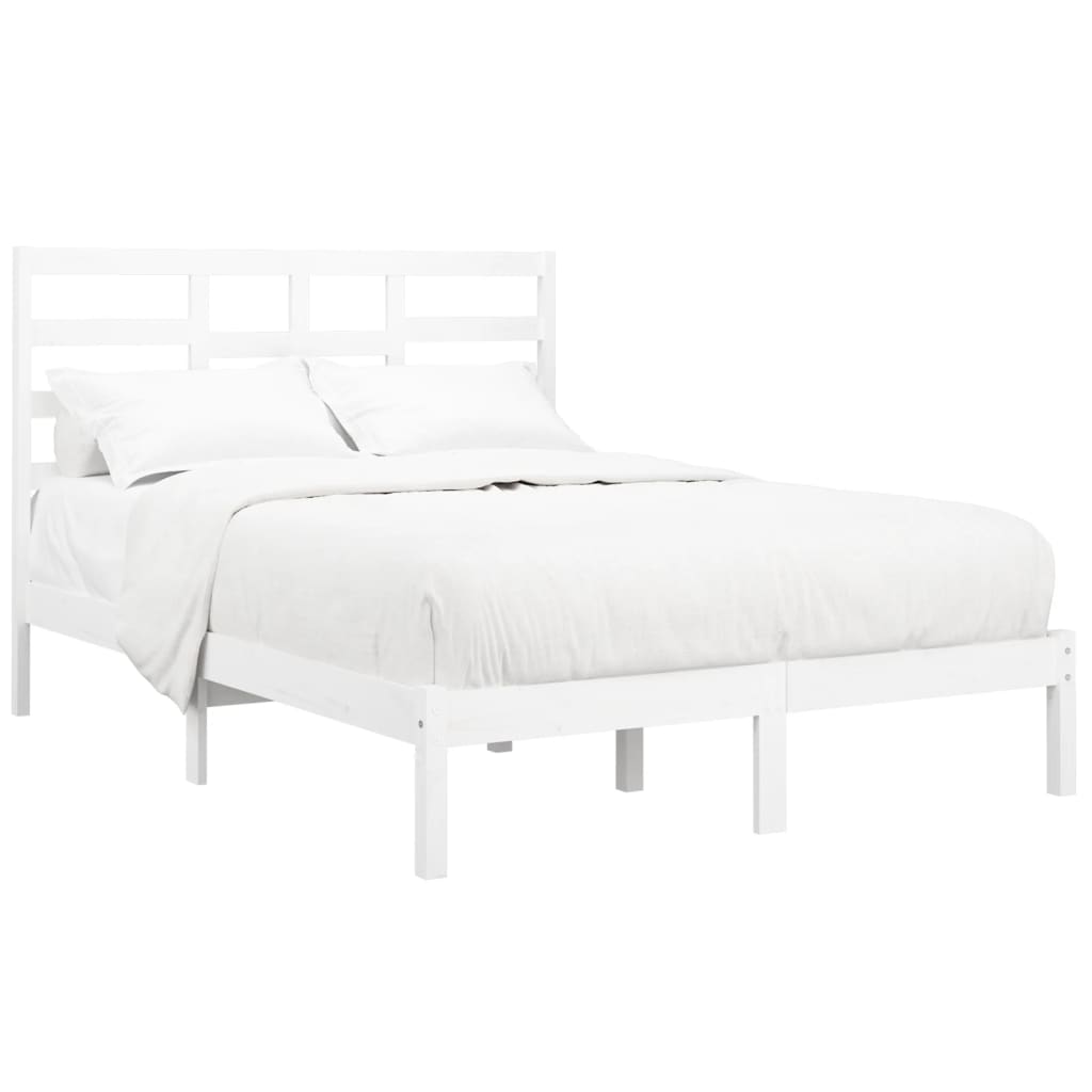 Estrutura de cama casal 135x190 cm madeira maciça branco