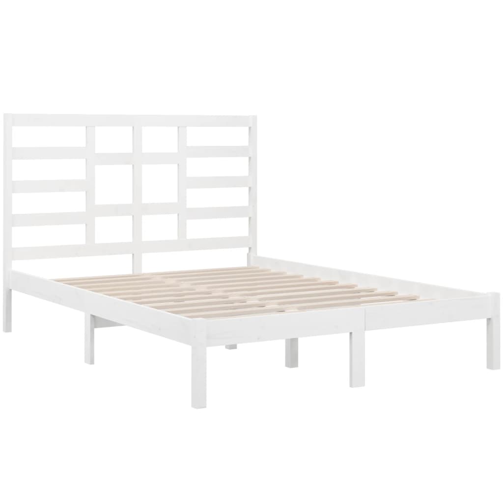 Estrutura de cama casal 135x190 cm madeira maciça branco