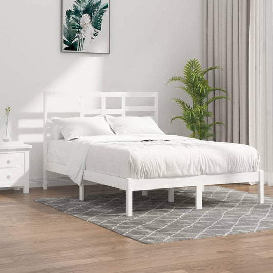 Estrutura de cama casal 135x190 cm madeira maciça branco