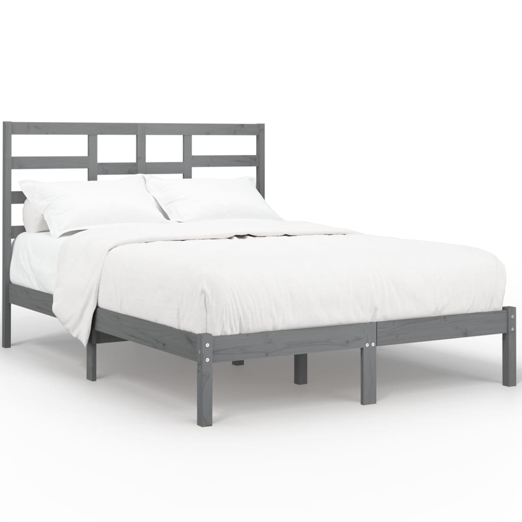 Estrutura de cama casal 135x190 cm madeira maciça cinzento