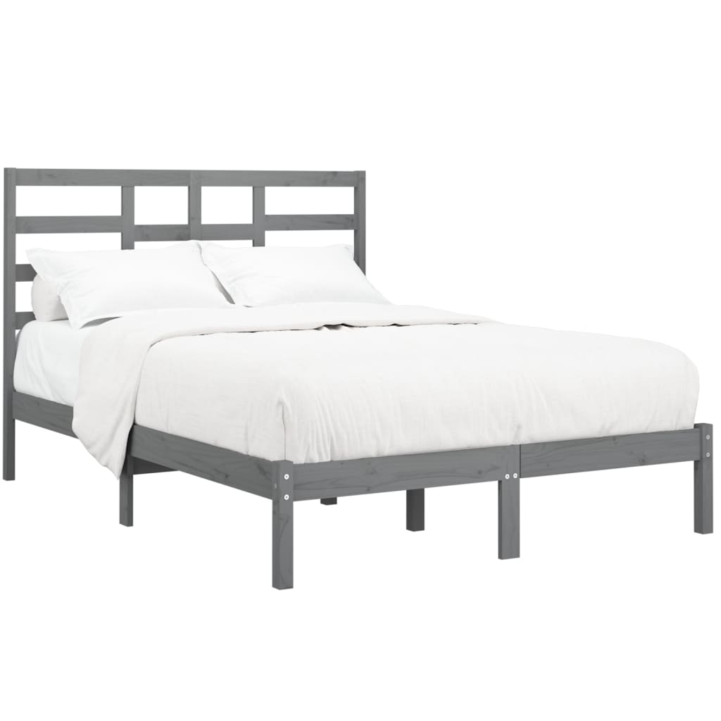 Estrutura de cama casal 135x190 cm madeira maciça cinzento