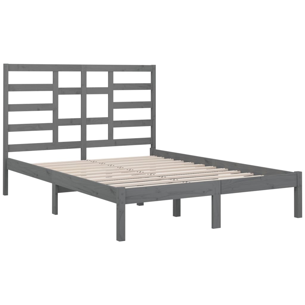 Estrutura de cama casal 135x190 cm madeira maciça cinzento