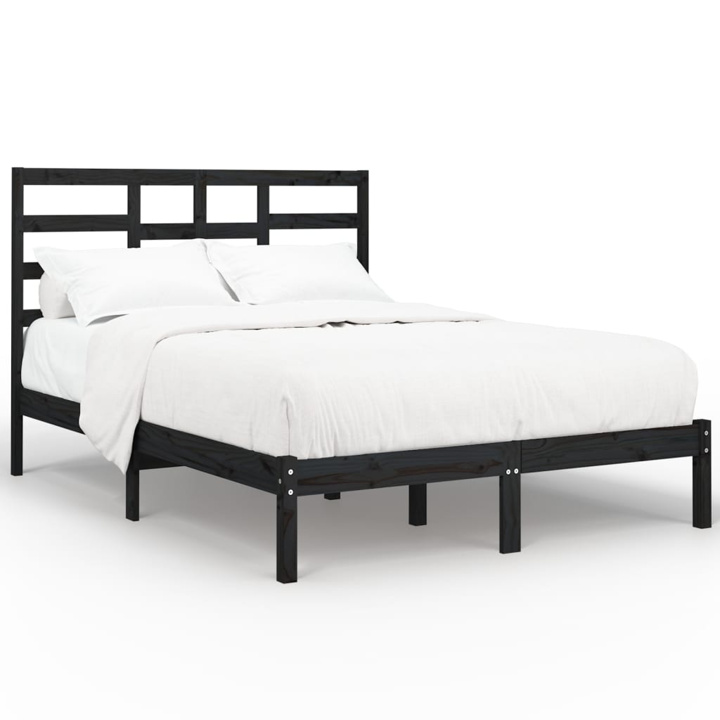 Estrutura de cama 140x190 cm madeira maciça preto