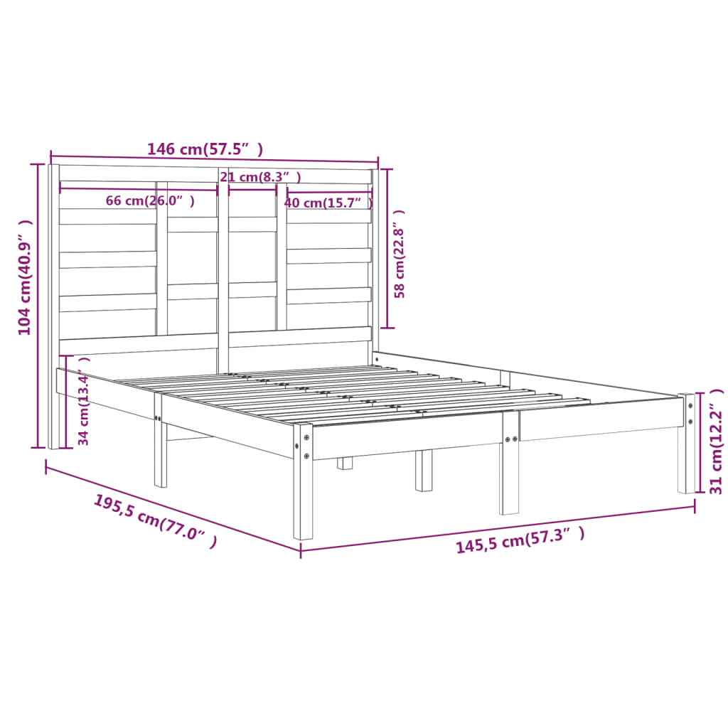 Estrutura de cama 140x190 cm madeira maciça preto