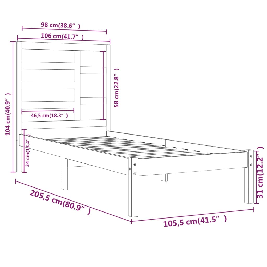 Estrutura de cama 100x200 cm madeira maciça branco