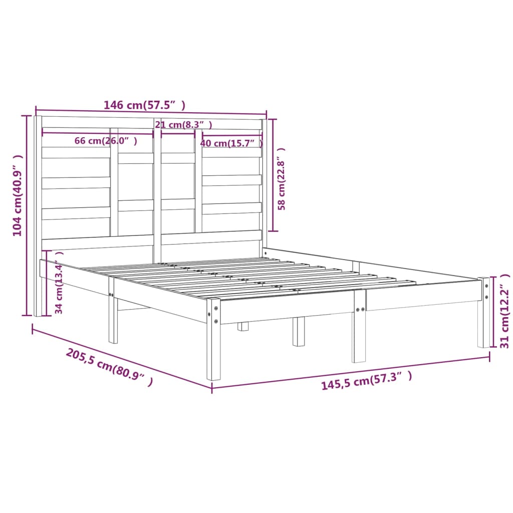 Estrutura de cama 140x200 cm madeira maciça branco