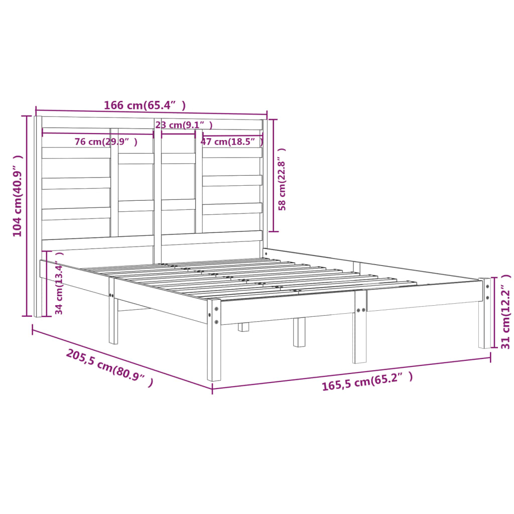 Estrutura de cama 160x200 cm madeira maciça cinzento