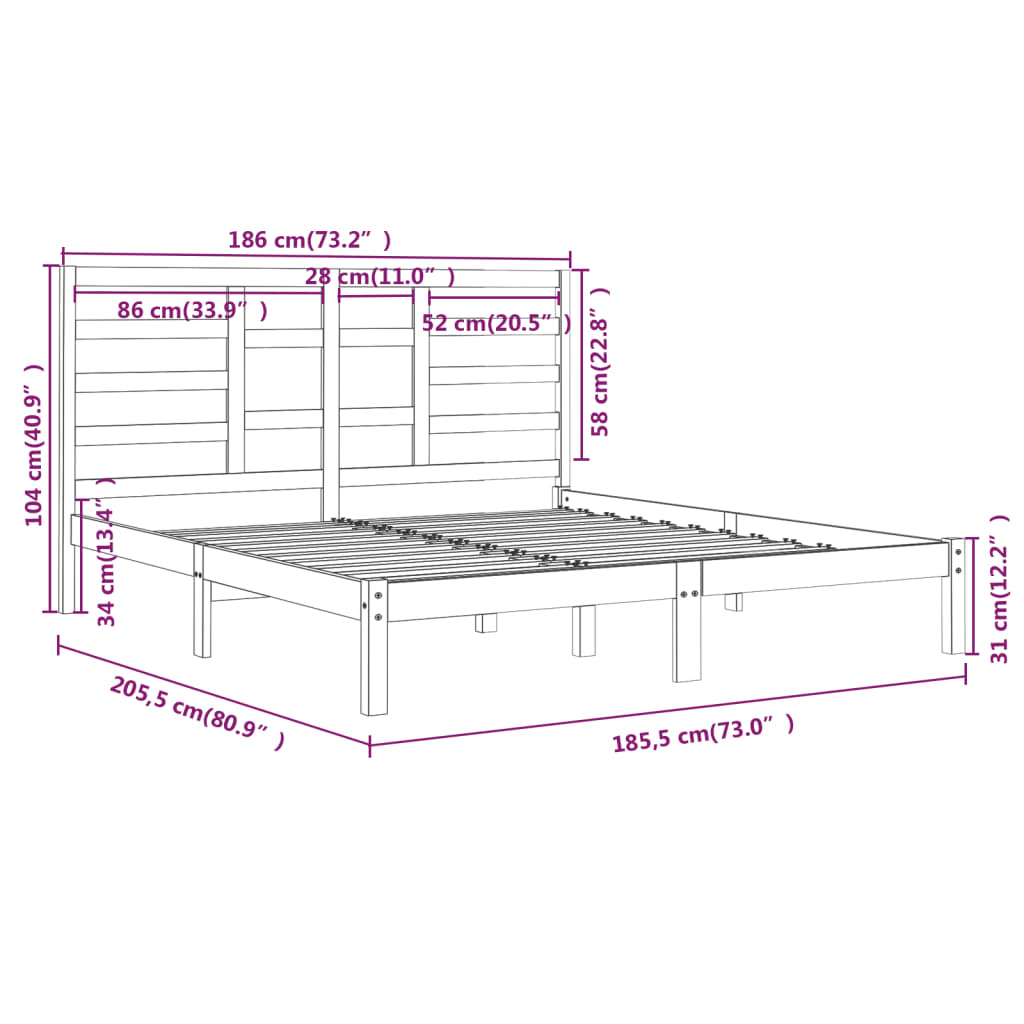 Estrutura de cama super king 180x200 cm madeira maciça preto