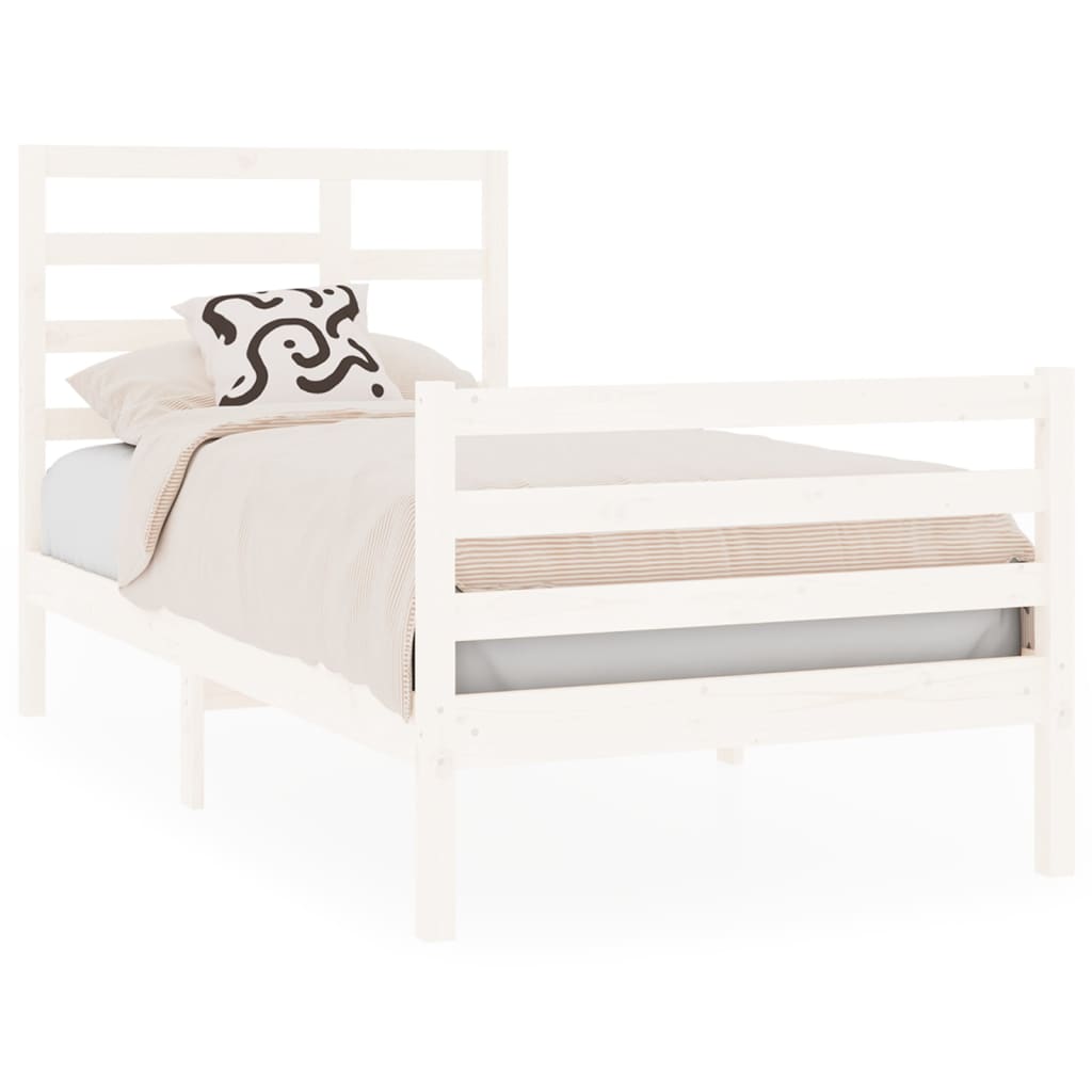 Estrutura de cama solteiro 90x190 cm madeira maciça branco