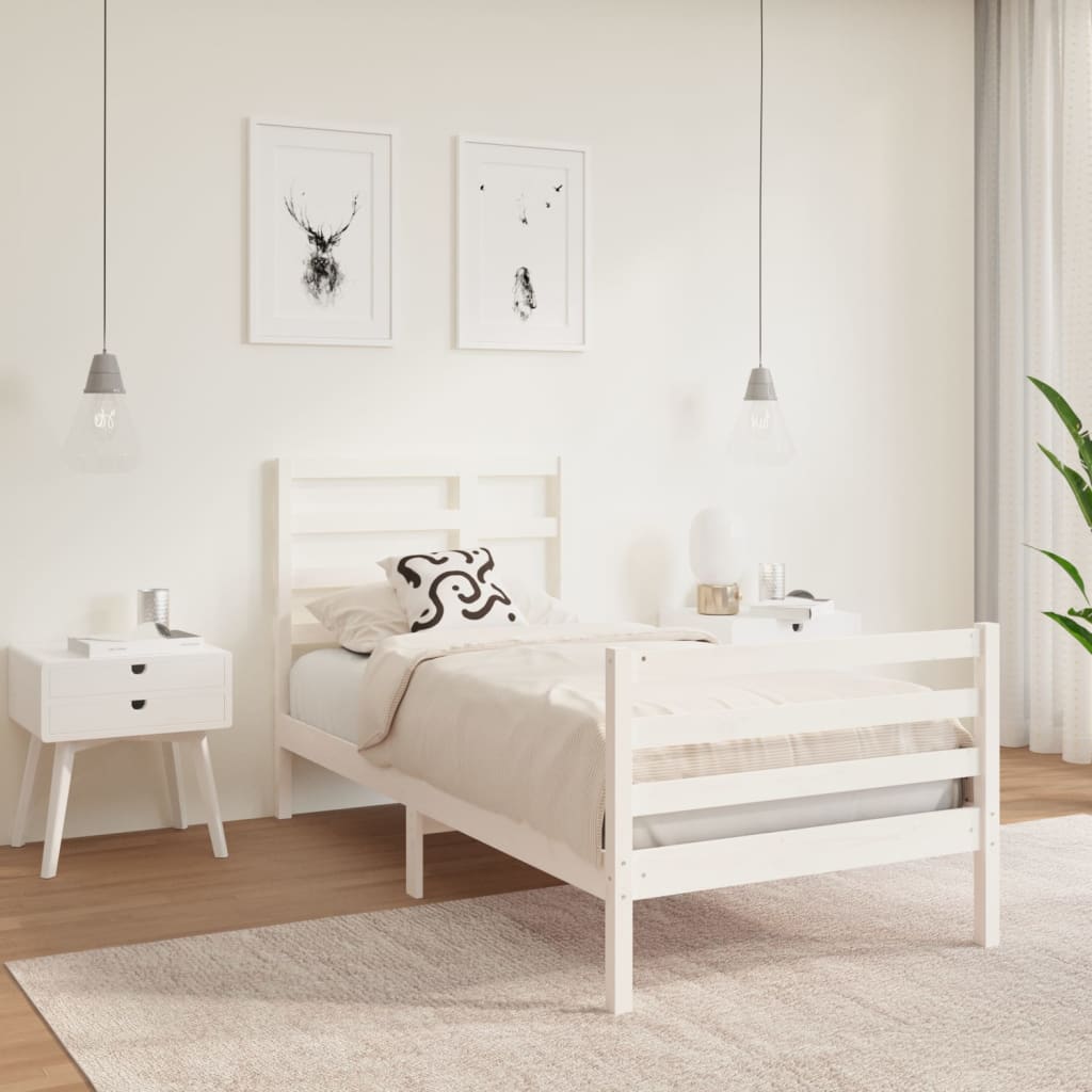 Estrutura de cama solteiro 90x190 cm madeira maciça branco