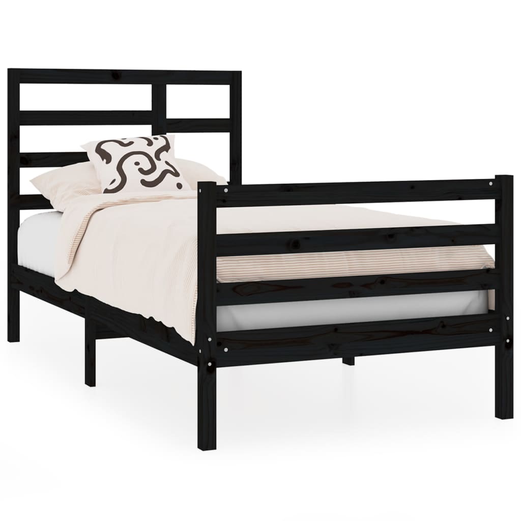 Estrutura de cama solteiro 90x190 cm madeira maciça preto