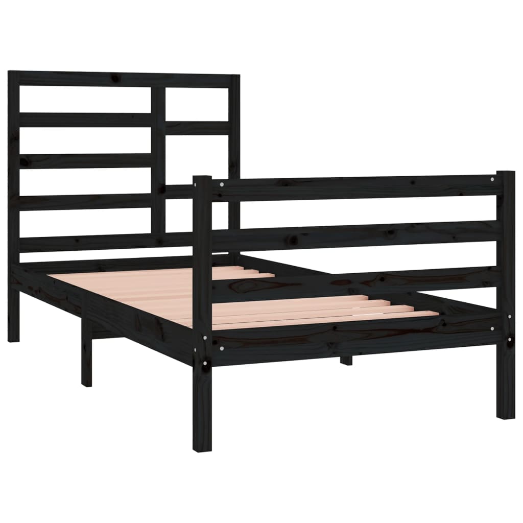 Estrutura de cama solteiro 90x190 cm madeira maciça preto