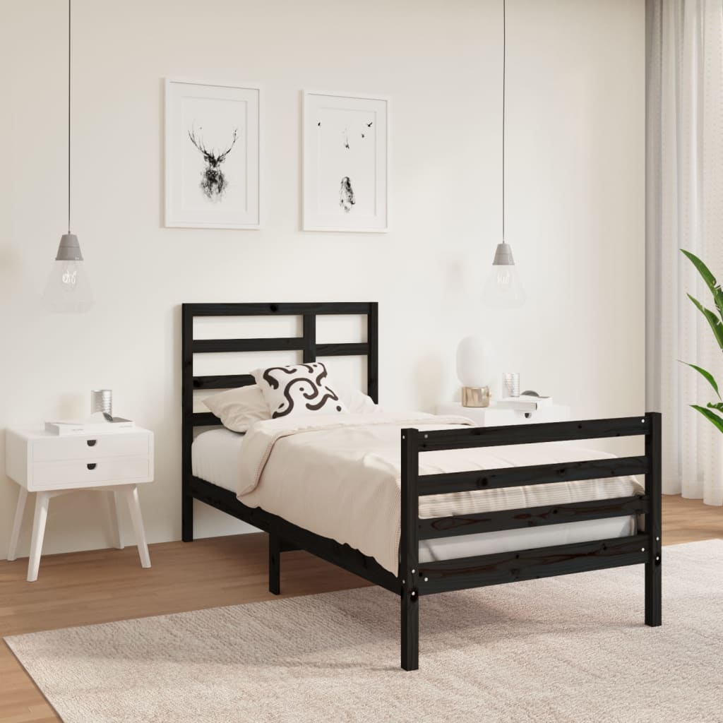 Estrutura de cama solteiro 90x190 cm madeira maciça preto