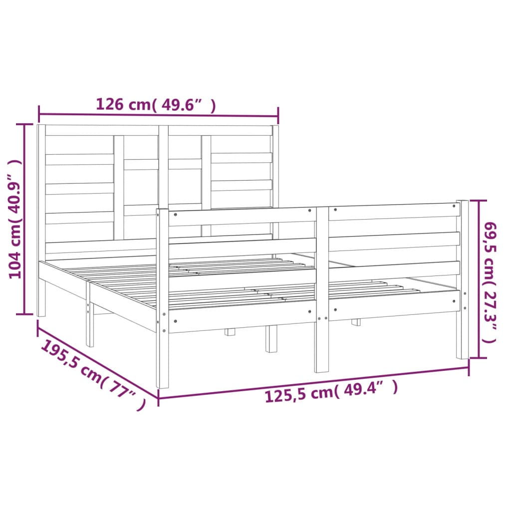 Estrutura de cama dupla pequena 4FT 120x190 cm madeira maciça