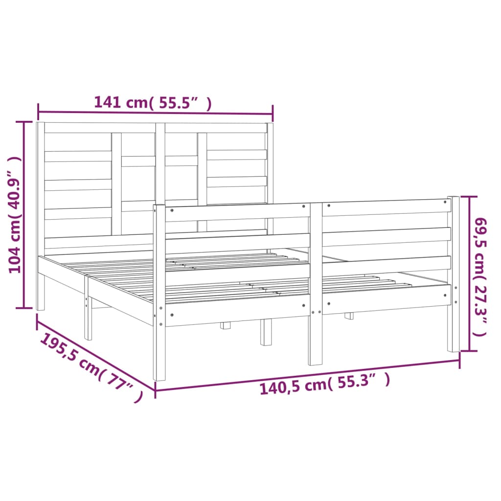 Estrutura de cama dupla 4FT6 135x190 cm madeira maciça