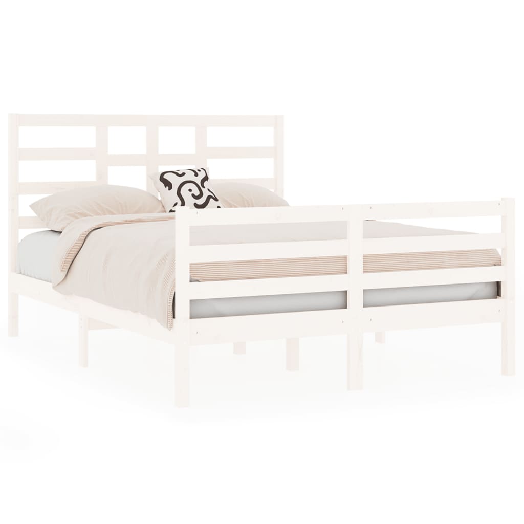 Estrutura de cama casal 135x190 cm madeira maciça branco