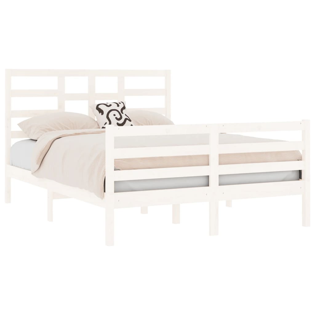 Estrutura de cama casal 135x190 cm madeira maciça branco