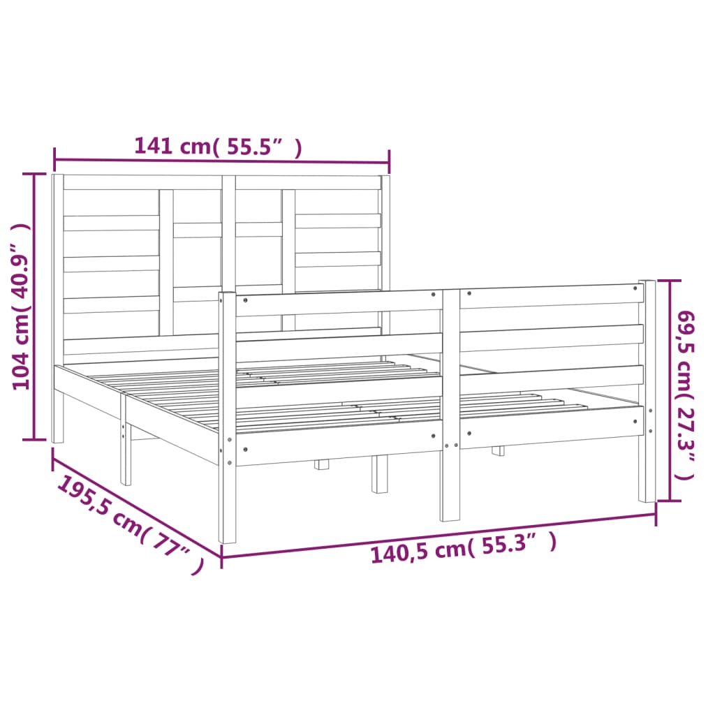 Estrutura de cama casal 135x190 cm madeira maciça branco