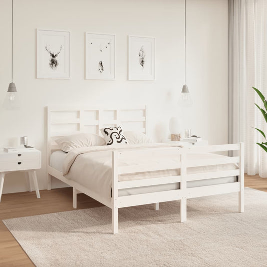 Estrutura de cama casal 135x190 cm madeira maciça branco