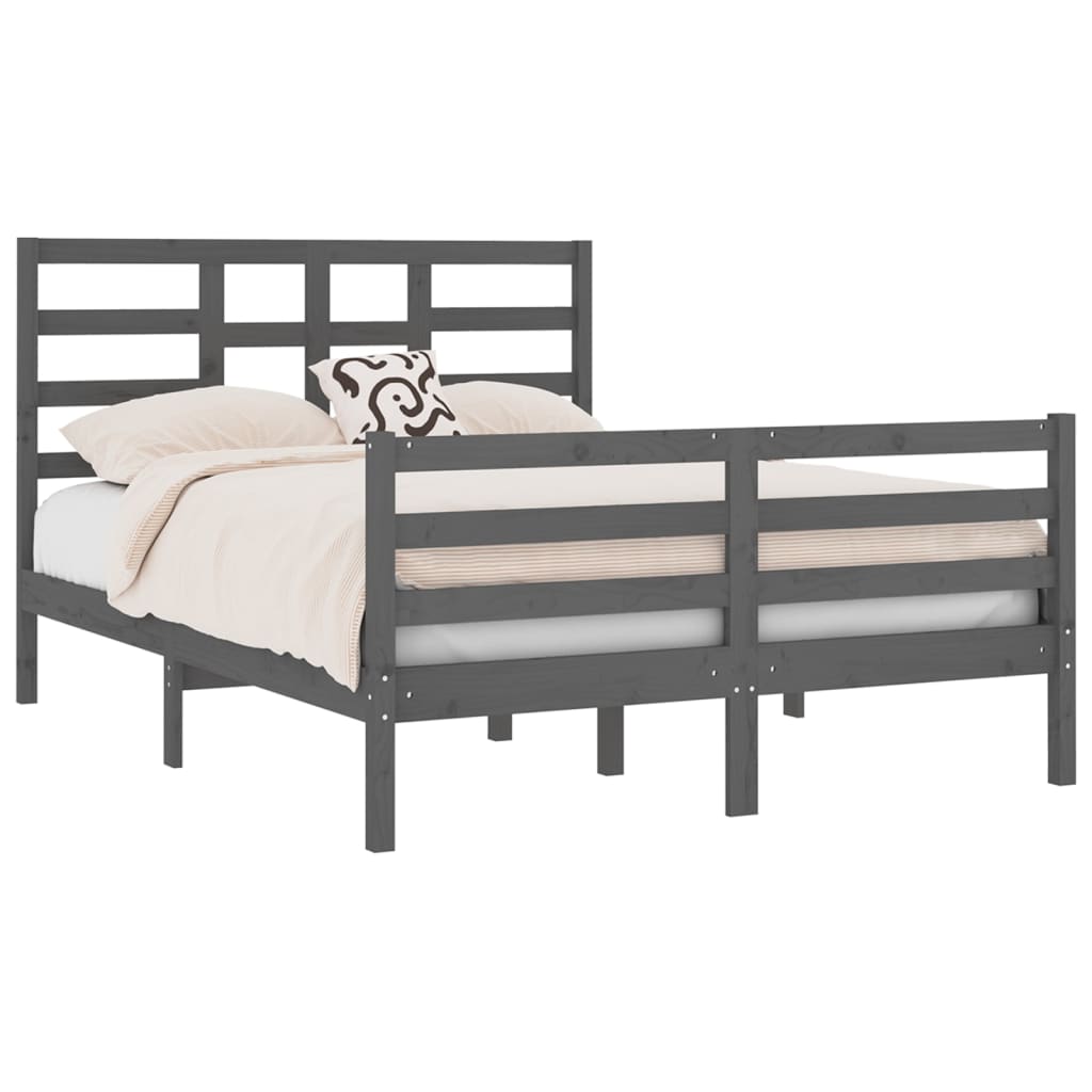 Estrutura de cama casal 135x190 cm madeira maciça cinzento