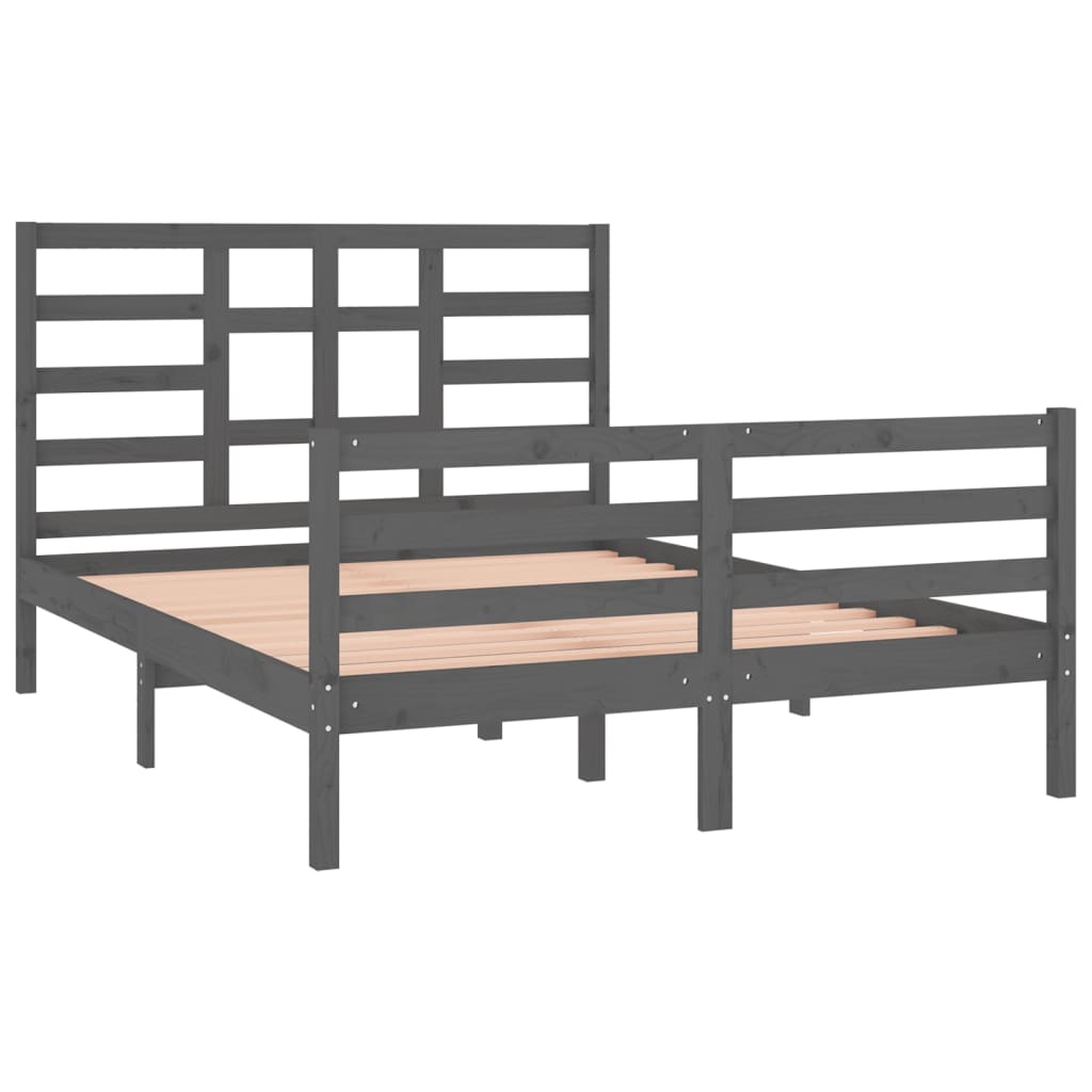 Estrutura de cama casal 135x190 cm madeira maciça cinzento