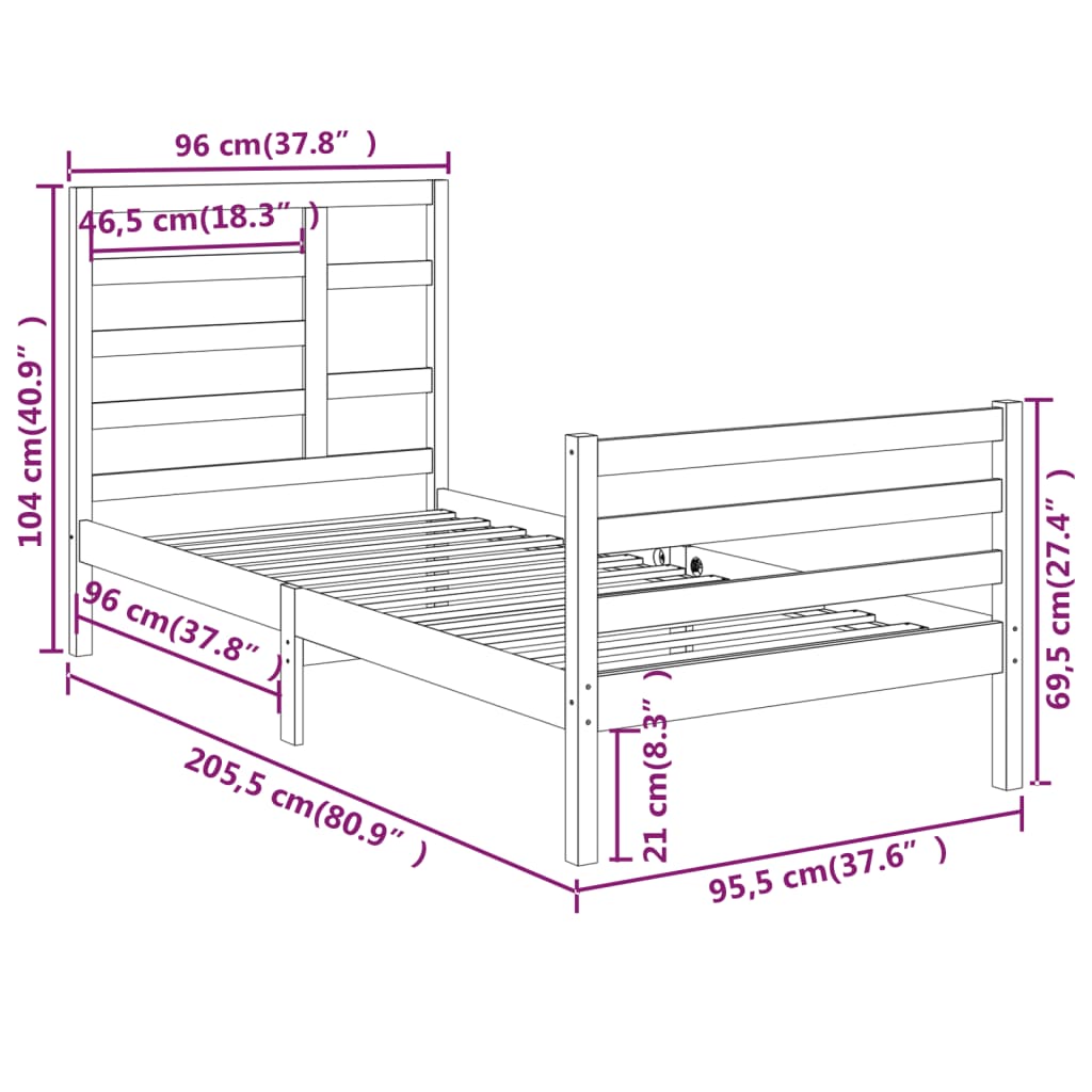 Estrutura de cama 90x200 cm madeira maciça branco