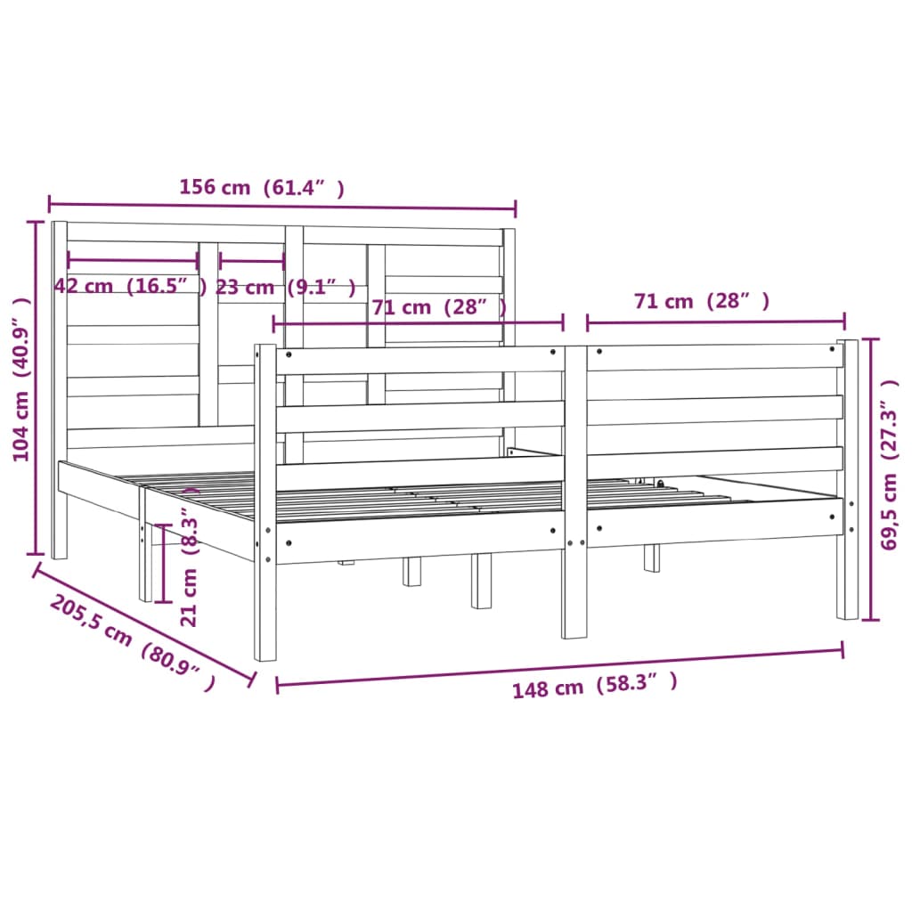 Estrutura de cama king 150x200 cm madeira maciça