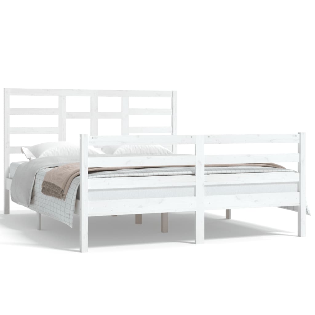 Estrutura de cama king 150x200 cm madeira maciça branco