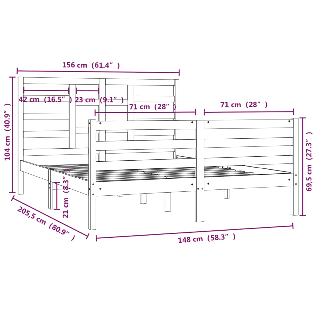 Estrutura de cama king 150x200 cm madeira maciça branco