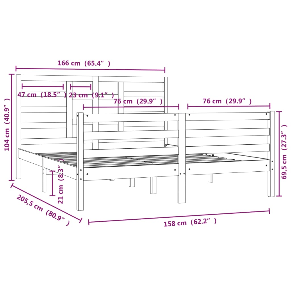 Estrutura de cama 160x200 cm madeira maciça castanho mel