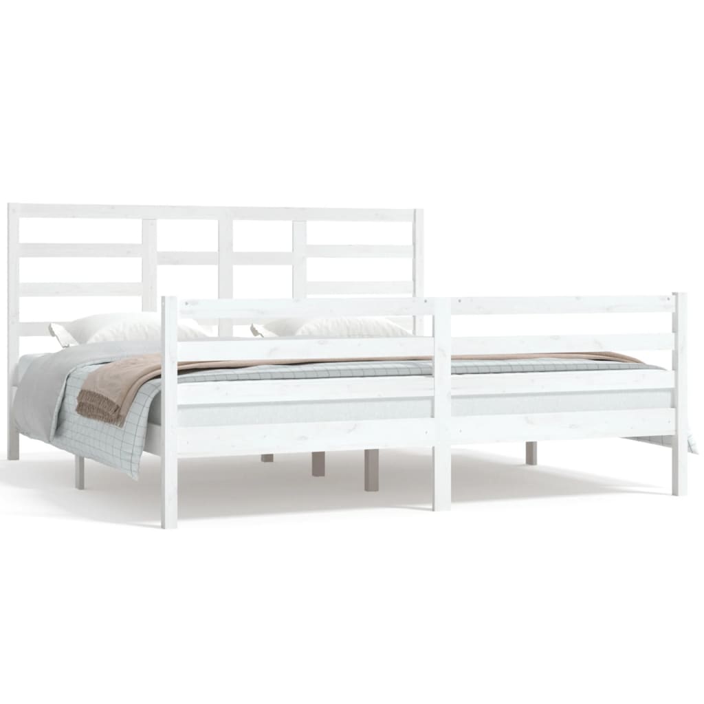 Estrutura de cama super king pinho maciço 180x200 cm branco