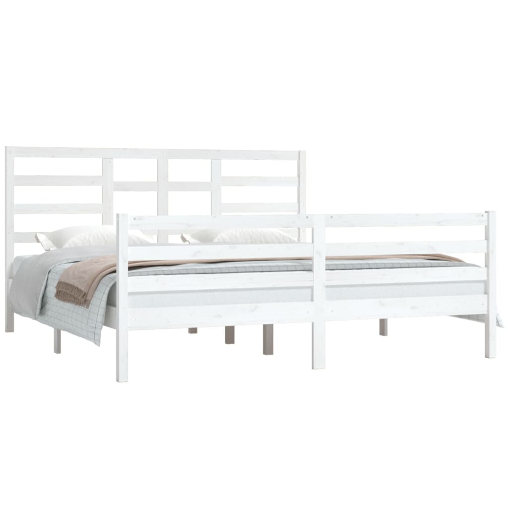 Estrutura de cama super king pinho maciço 180x200 cm branco