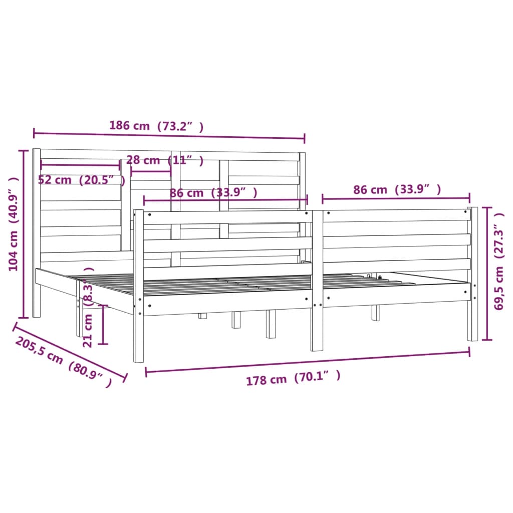 Estrutura de cama super king pinho maciço 180x200 cm branco