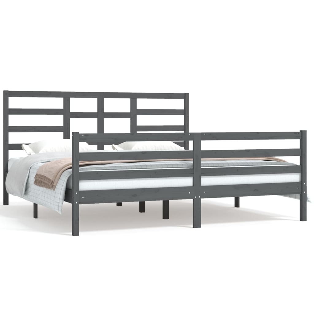 Estrutura de cama super king 180x200 cm madeira maciça cinza